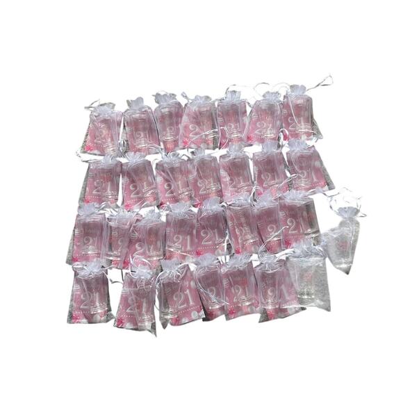 21 Yr Old Birthday Shot Plastic Glasses Party Favors and Happy Birthday Pink pin - Picture 2 of 6
